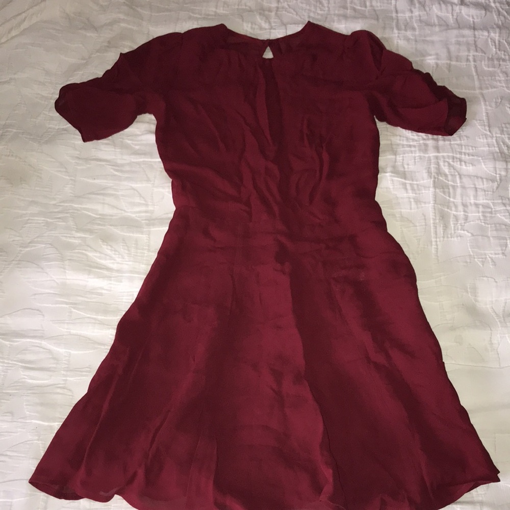 REFORMATION GRACIE RUCHED SLEEVE MINIDRESS GARNET - Picture 5 of 11